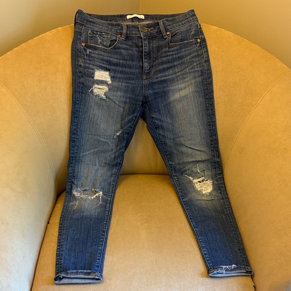 LOFT Dark Blue Distressed Ankle Jeans